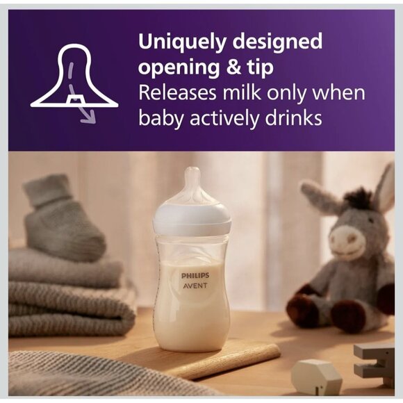 Philips Avent Natural Baby Bottle with Response Nipple, Clear, 9 oz 1m+ (4 Pack) - Picture 3 of 6